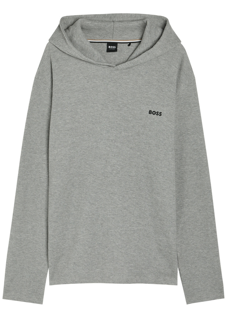 Boss Waffle Hooded Cotton-blend Sweatshirt Grey