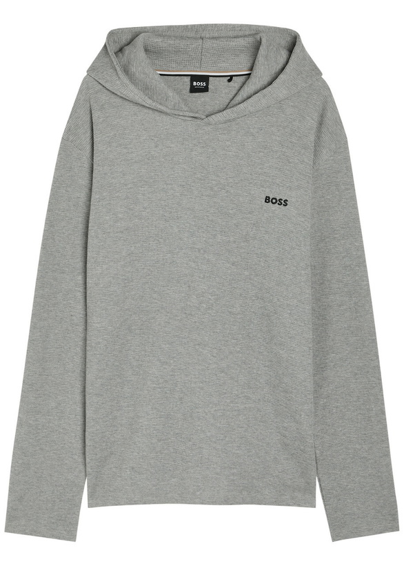 Photo: Boss Waffle Hooded Cotton-blend Sweatshirt Grey