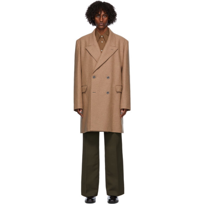 Photo: Lemaire Tan Wool Double-Breasted Coat
