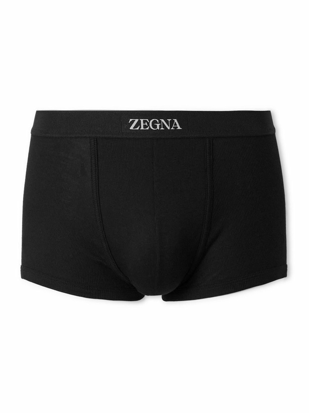 Photo: Zegna - Ribbed Cotton and Modal-Blend Boxer Briefs - Black