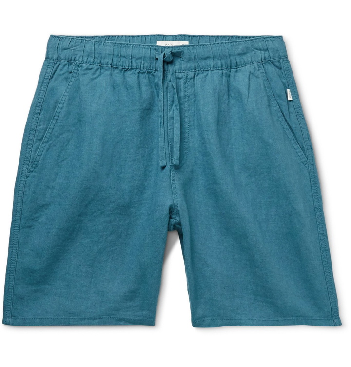 Photo: Onia - Noah Linen Drawstring Shorts - Blue