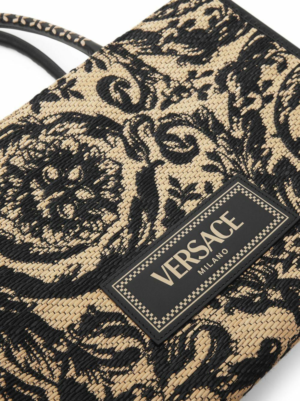 Versace Black Barocco Athena Medium Raffia Tote Bag