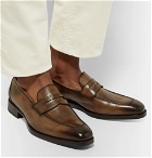 TOM FORD - Wessex Burnished-Leather Penny Loafers - Men - Chocolate