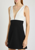Alice + Olivia Mandy Plunge V-neck Crepe Mini Dress Black And White