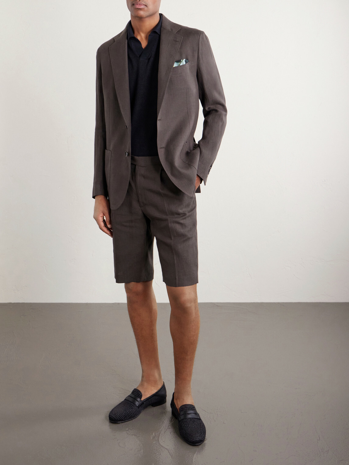 De Petrillo - Linen Single-Breasted Blazer - Brown