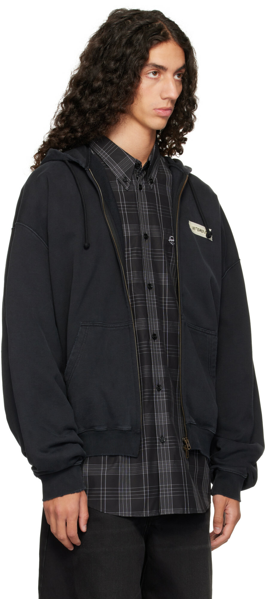 VETEMENTS Black Scribbled Logo Zip-Up Hoodie