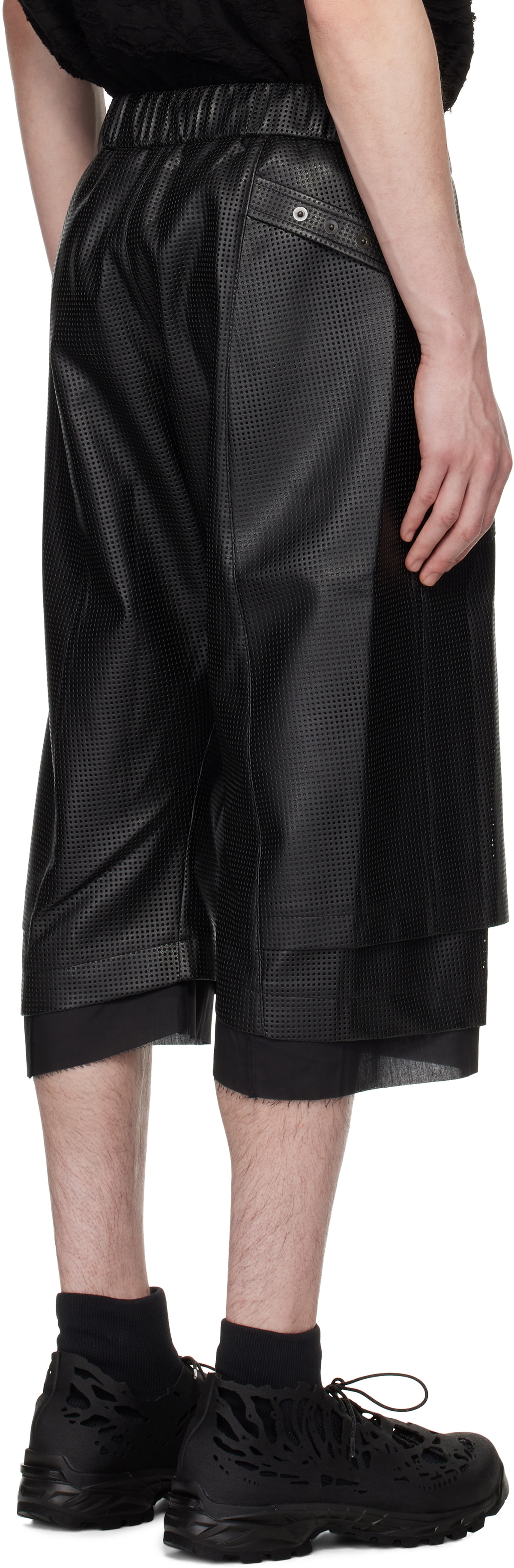 CARNET-ARCHIVE Black Perforated Faux-Leather Shorts