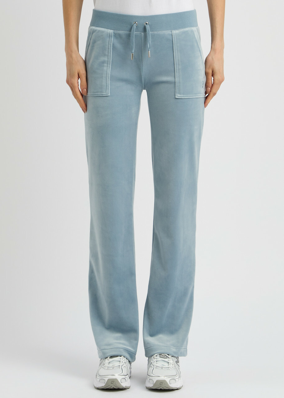 Juicy Couture Del Ray Logo-embroidered Velour Sweatpants Light Blue