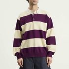BEAMS Men's 7 Gauge Stripe Knit Rugby Shirt in Purple