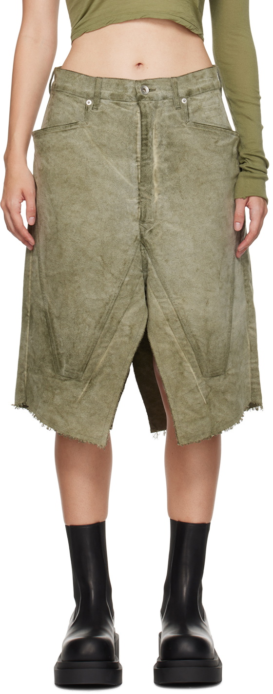 Rick Owens DRKSHDW Khaki Porterville Slivered Midi Skirt Rick