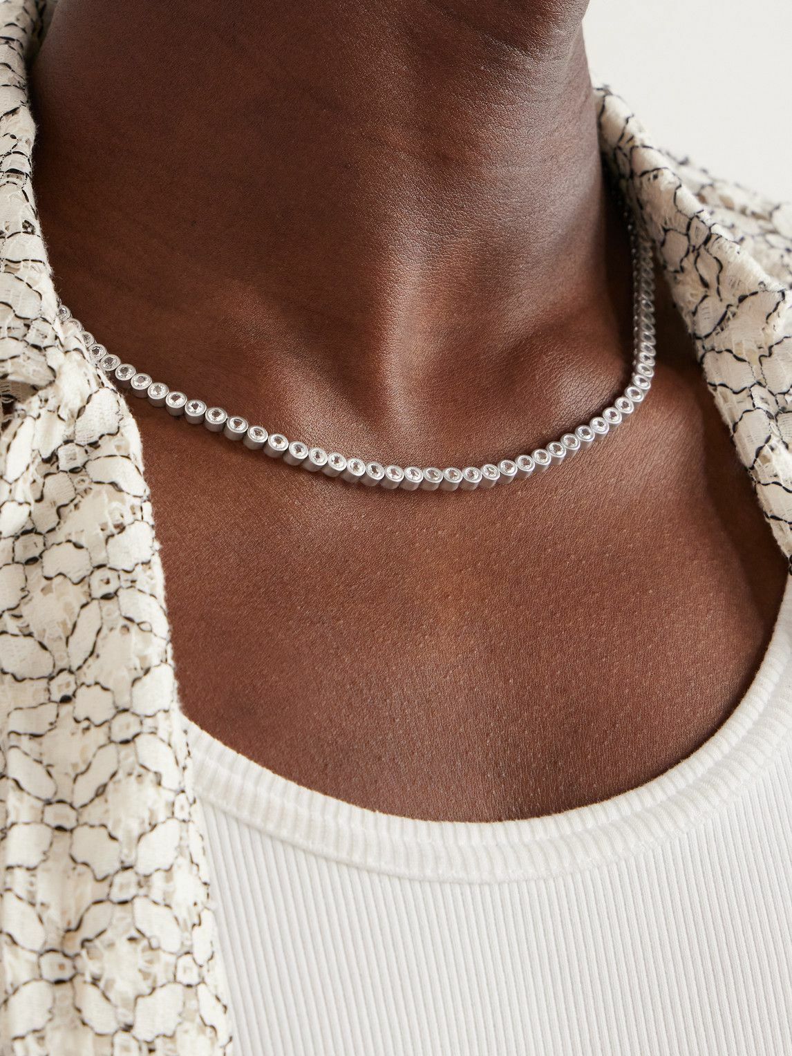 42 Suns - Brushed 14-Karat White Gold Topaz Necklace