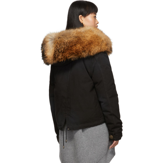 Mr and Mrs Italy Black Down Fur Cropped Jazzy Jacket