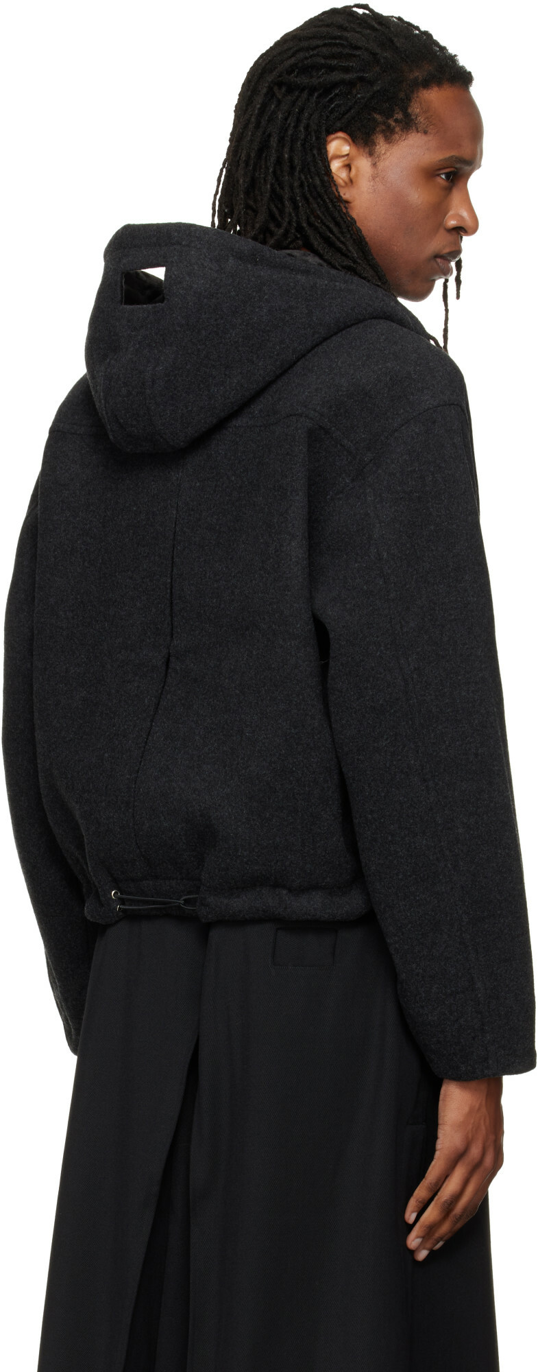 NULLUS Gray Woolen Hooded Hunting Jacket