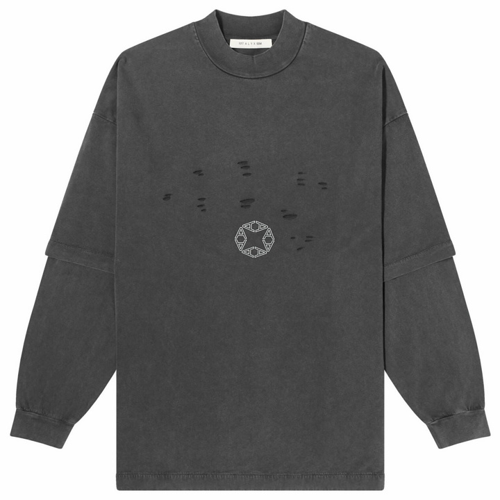 Photo: 1017 ALYX 9SM Men's Double Sleeve Laser Cut Logo T-Shirt in Washed Black