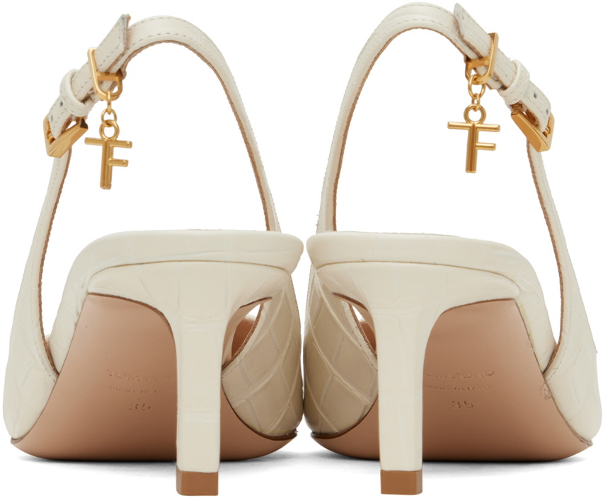 TOM FORD White Stamped Croc Slingback Heels TOM FORD