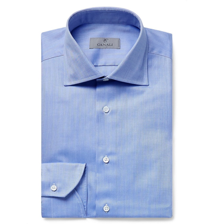 Photo: Canali - Cutaway-Collar Herringbone Cotton Shirt - Blue