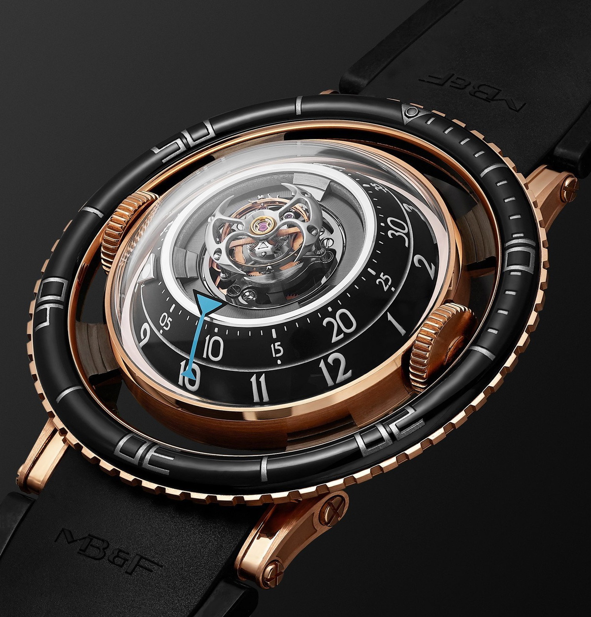 MB&F - HM7 Aquapod Limited Edition Automatic 53.8mm 18-Karat Rose Gold and Rubber Watch - Black
