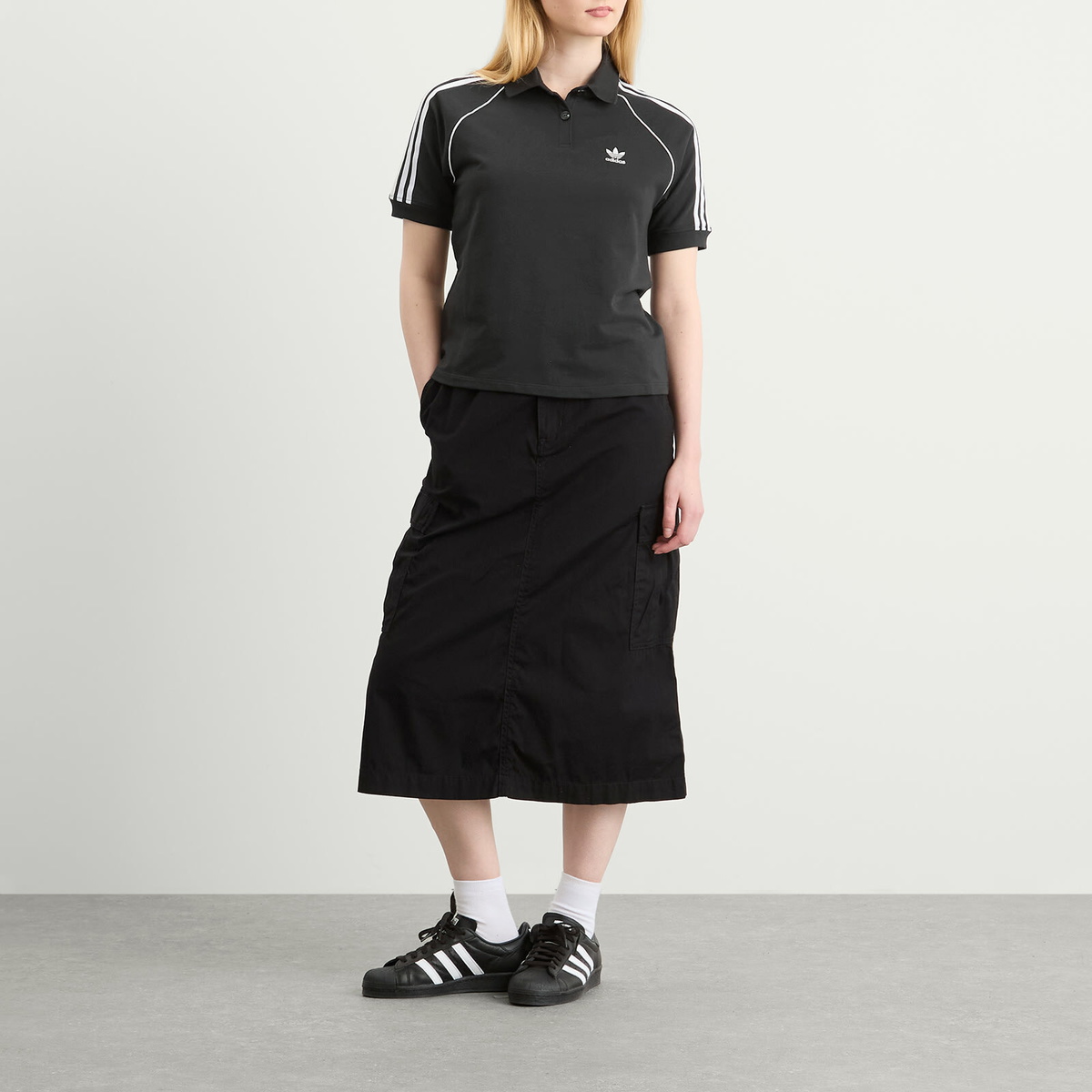Adidas Women's SST Adicolor Short Sleeve Polo in Black/White