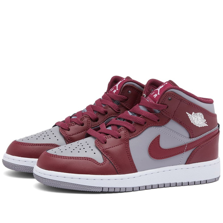 Photo: Air Jordan 1 Mid GS Sneakers in Cherrywood Red/White