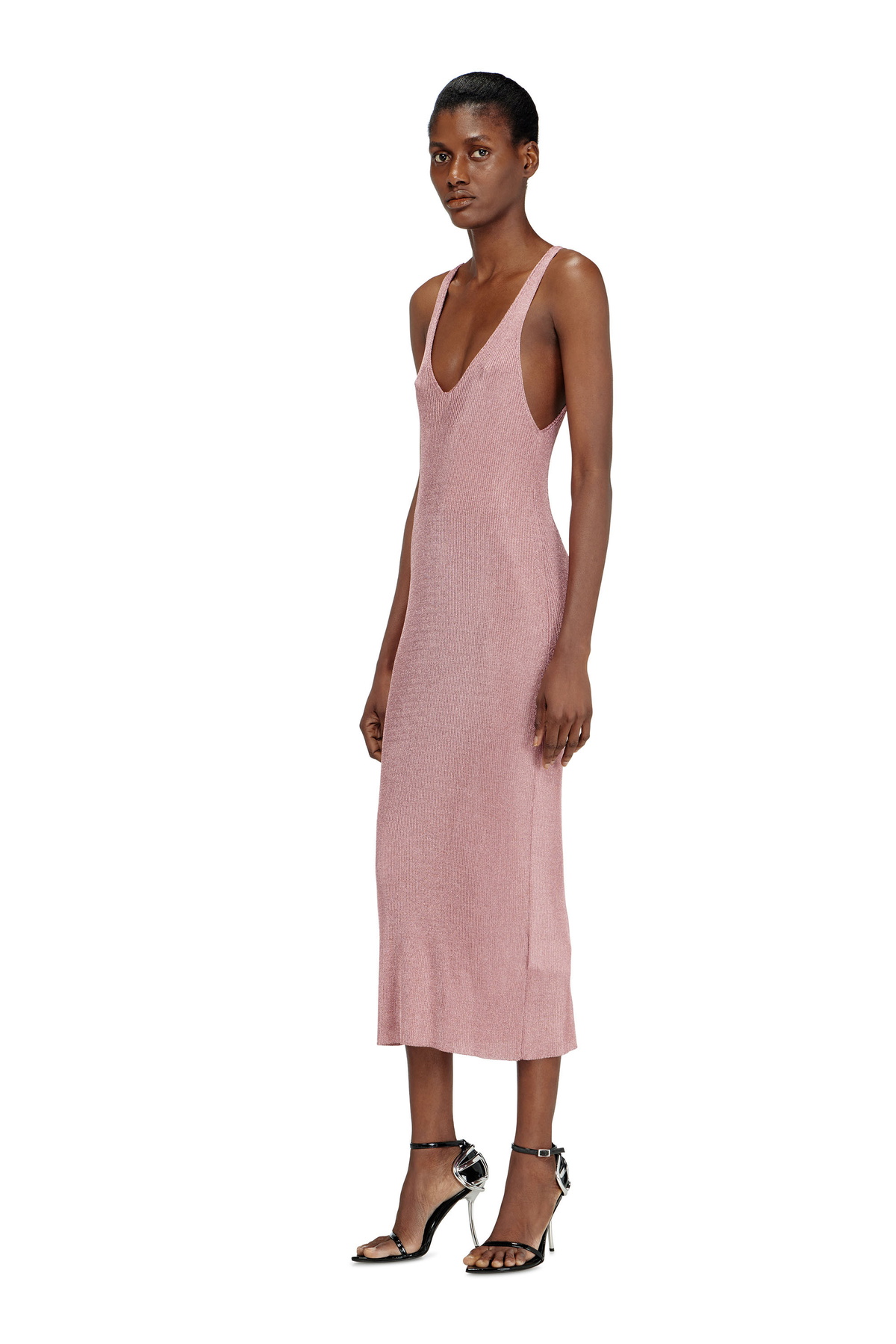 Diesel Midi dress in metallic ribbed knit - Dresses Womens in Pink