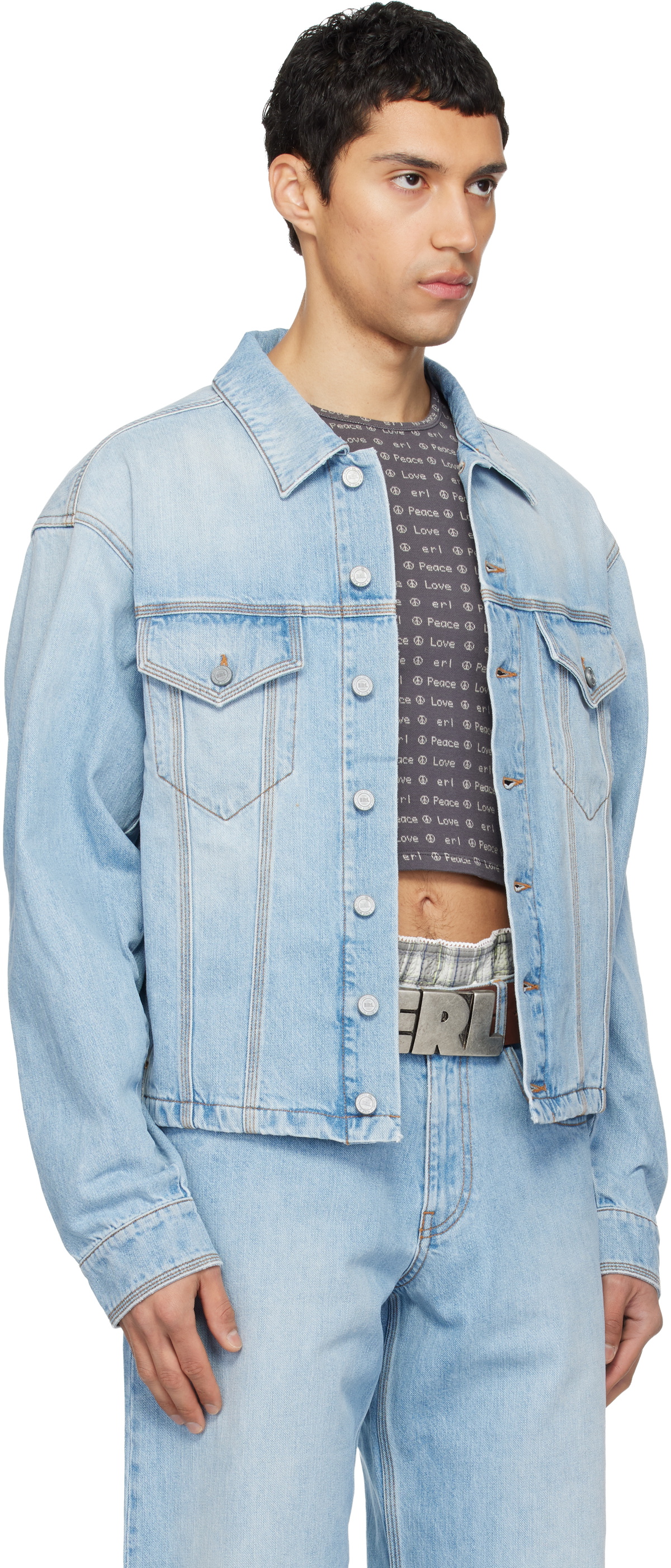 ERL Blue Woven Denim Jacket