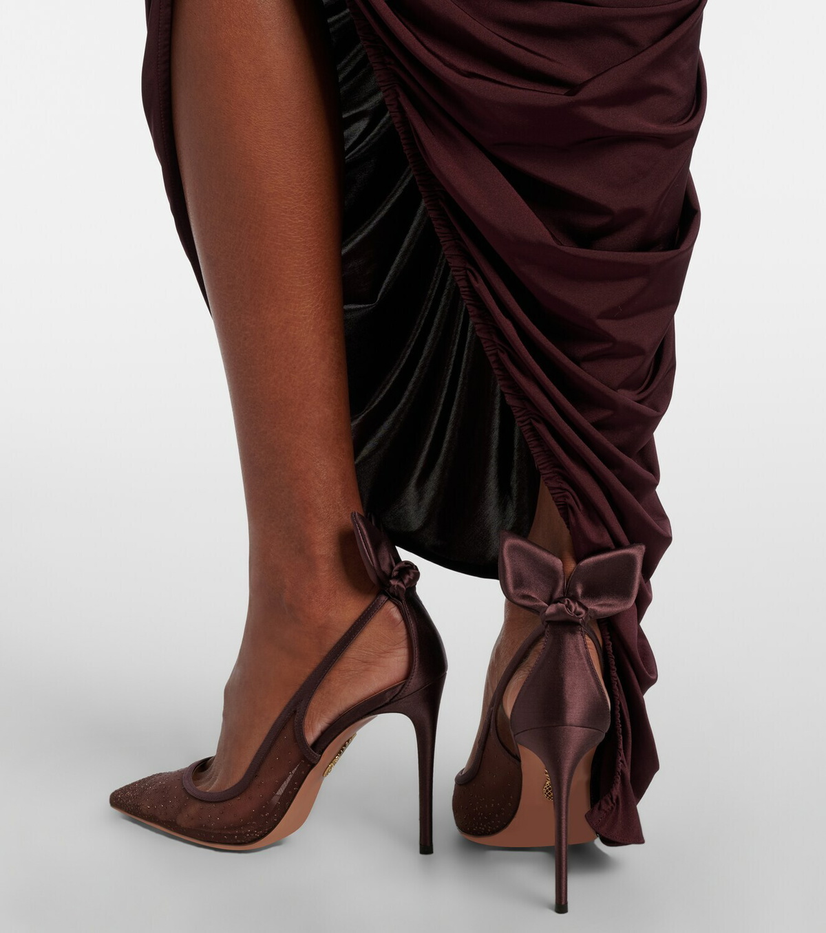 Aquazzura Bow Tie 105 embellished mesh slingback pumps