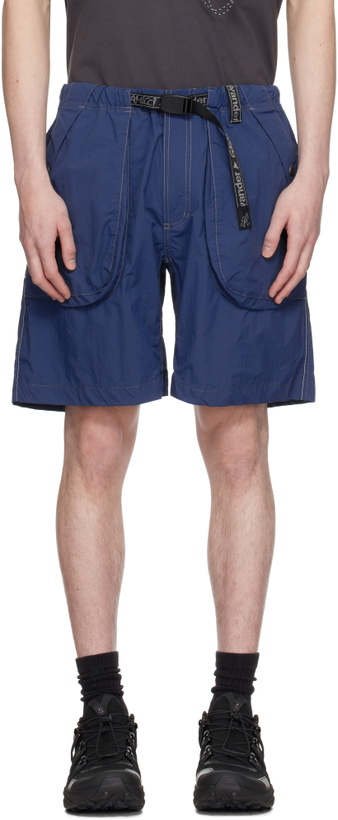 Photo: and wander Blue Gramicci Edition Brushed Nylon Shorts