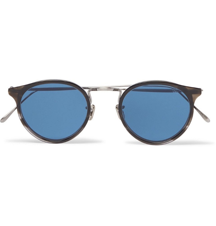 Photo: Eyevan 7285 - Round-Frame Silver-Tone and Acetate Sunglasses - Men - Blue
