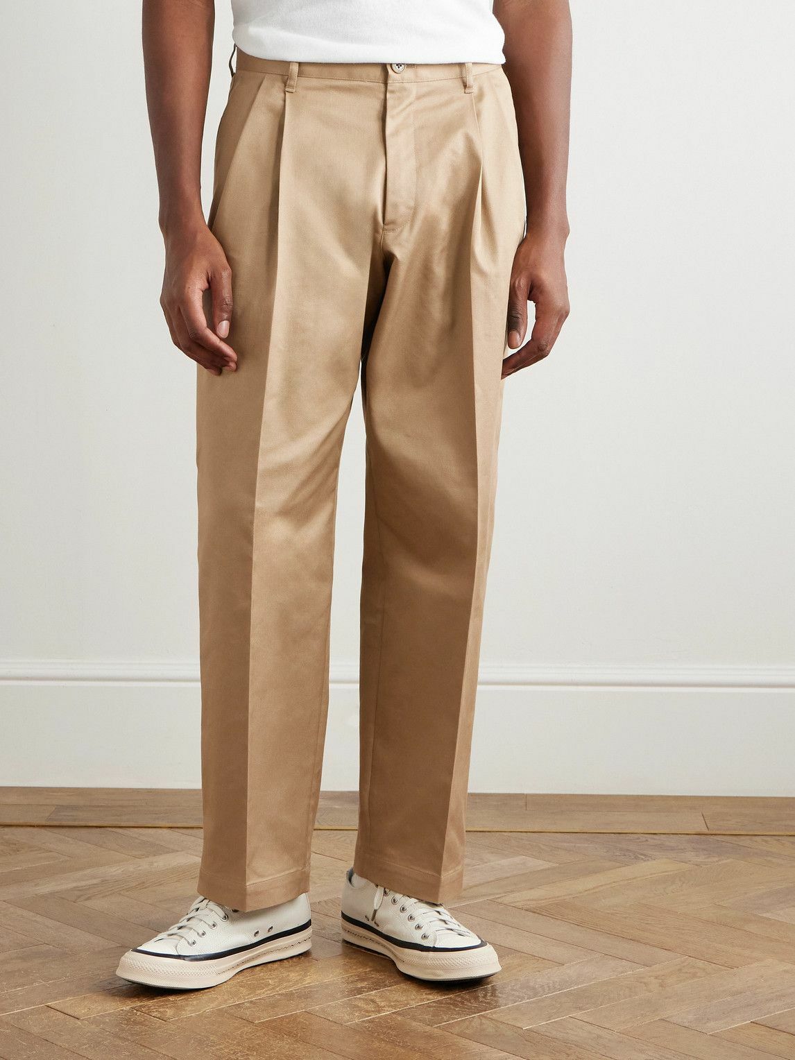 Neighborhood - Two Tuck Straight-Leg Cotton-Blend Trousers - Neutrals