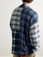 Greg Lauren - Denim-Trimmed Patchwork Checked Cotton and Flannel Shirt - Blue