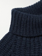 Drake's - Ribbed Wool Rollneck Sweater - Blue