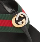 Gucci - Logo-Embellished Striped Webbing and Leather Flip Flops - Black