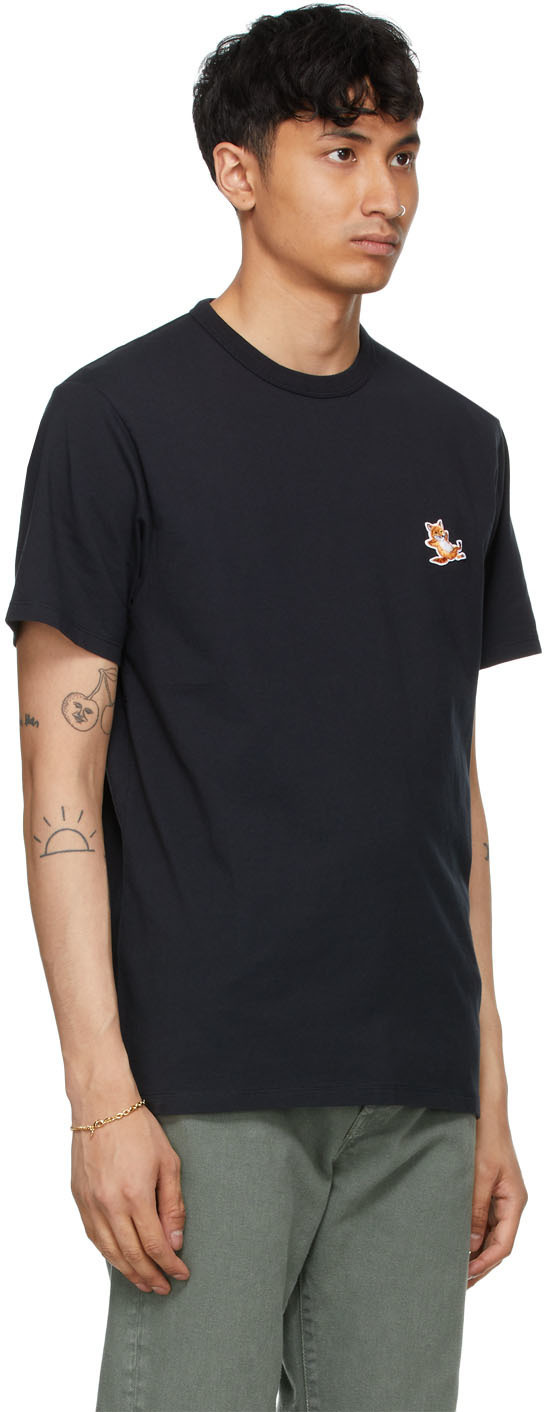 Maison Kitsuné Black Chillax Fox Patch Classic T-Shirt Maison Kitsune