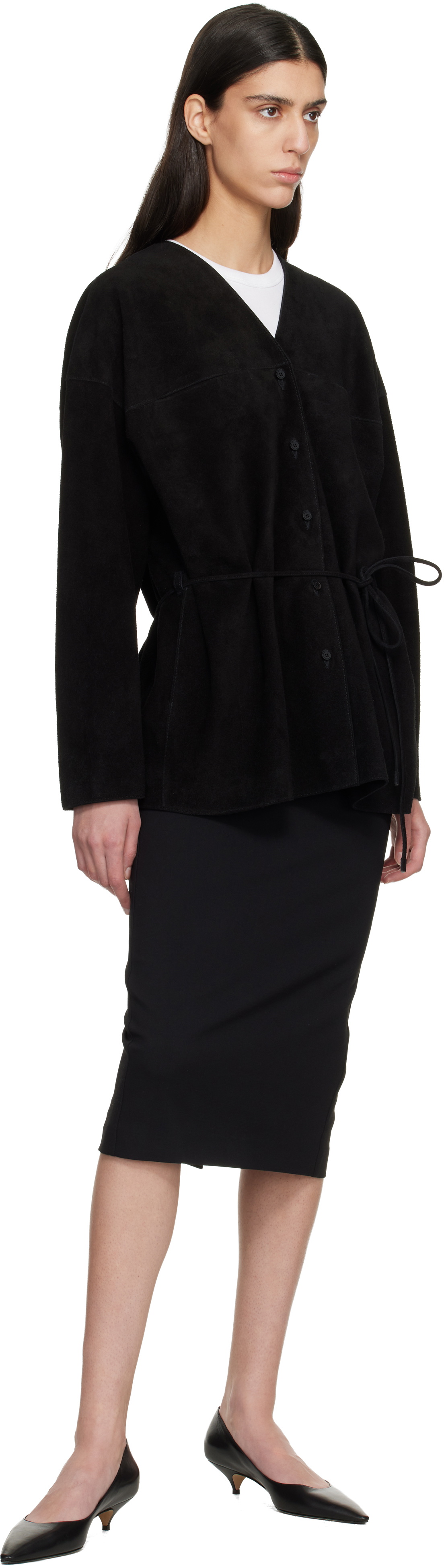 LE17SEPTEMBRE Black Collarless Suede Jacket