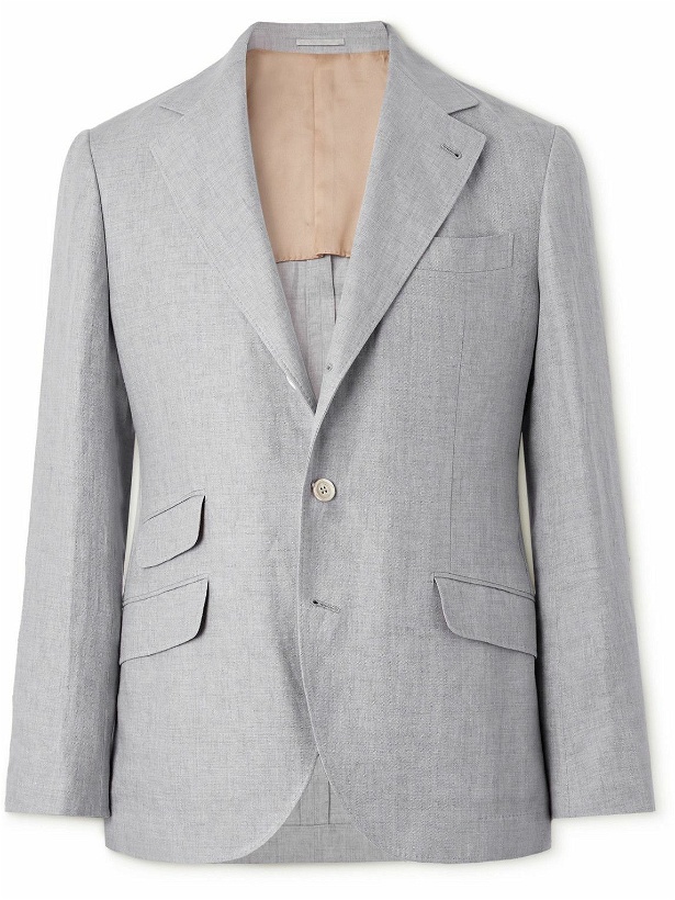 Photo: Brunello Cucinelli - Slimn-Fit Linen Suit Jacket - Gray