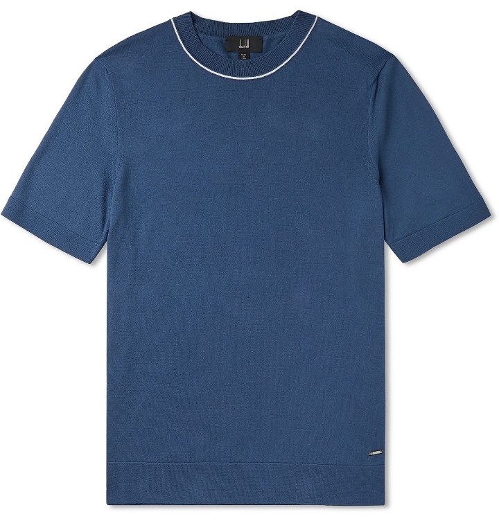Photo: Dunhill - Contrast-Tipped Cotton T-Shirt - Blue