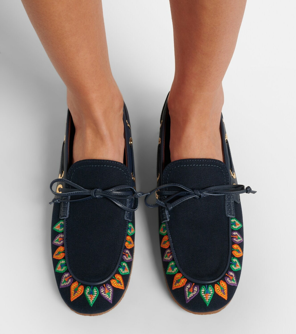 Etro Embroidered canvas boat shoes