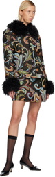 Anna Sui Black Tapestery Faux-Fur Jacket