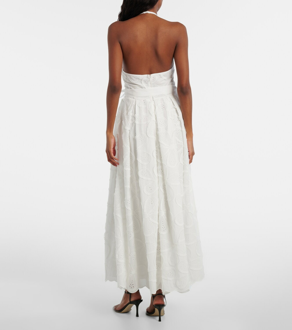 Elie Saab Embroidered belted cotton-blend midi dress