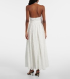 Elie Saab Embroidered belted cotton-blend midi dress