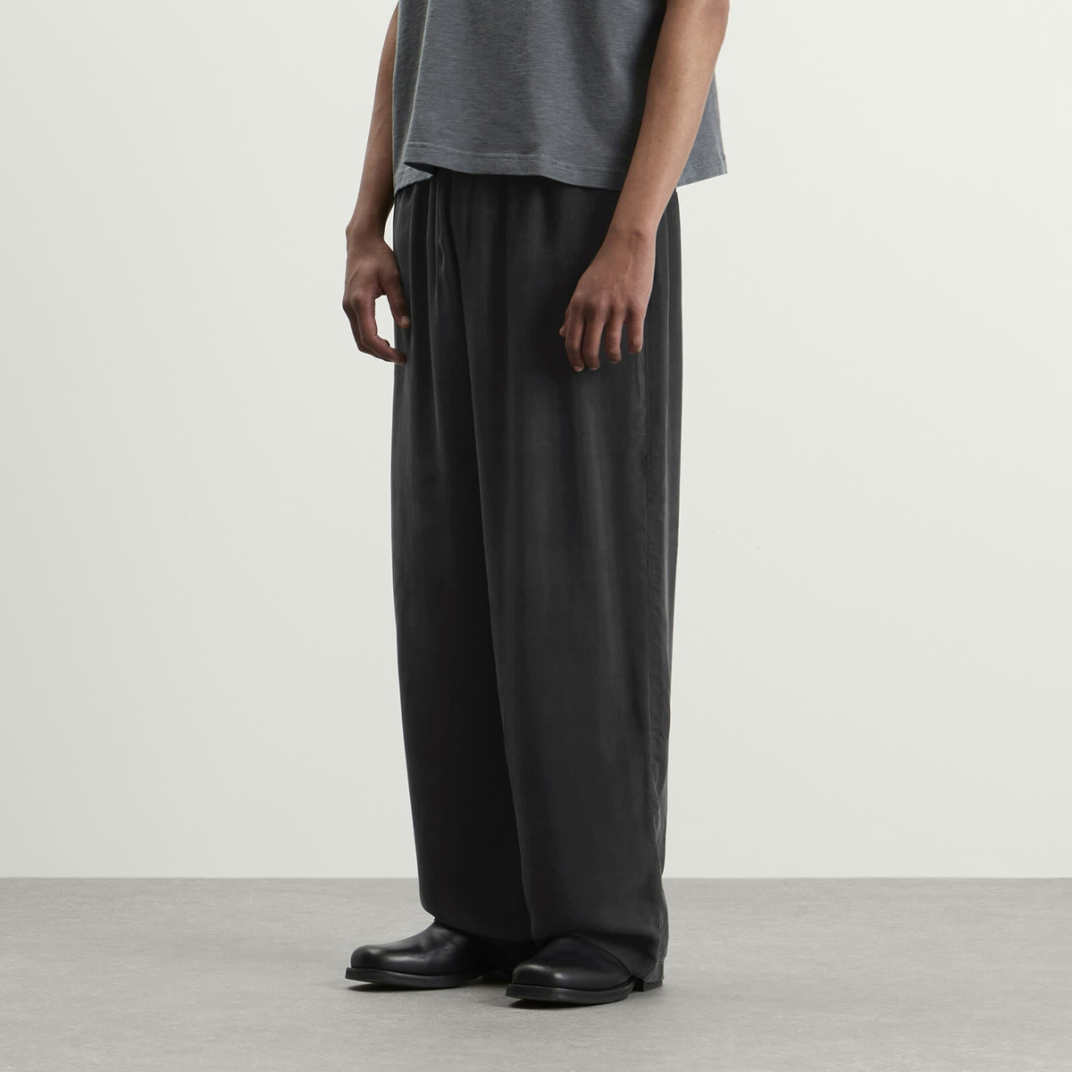 MKI Men's Ribbed Cupro Wide Leg Pants in Sueded Black