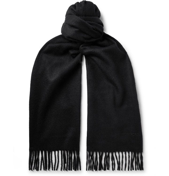 Photo: TOM FORD - Fringed Two-Tone Double-Faced Cashmere Scarf - Black