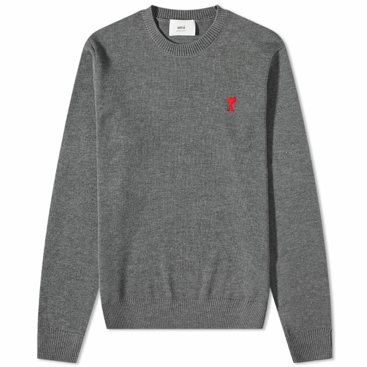 Photo: AMI Men's Small A Heart Crew Knit in Heather Grey