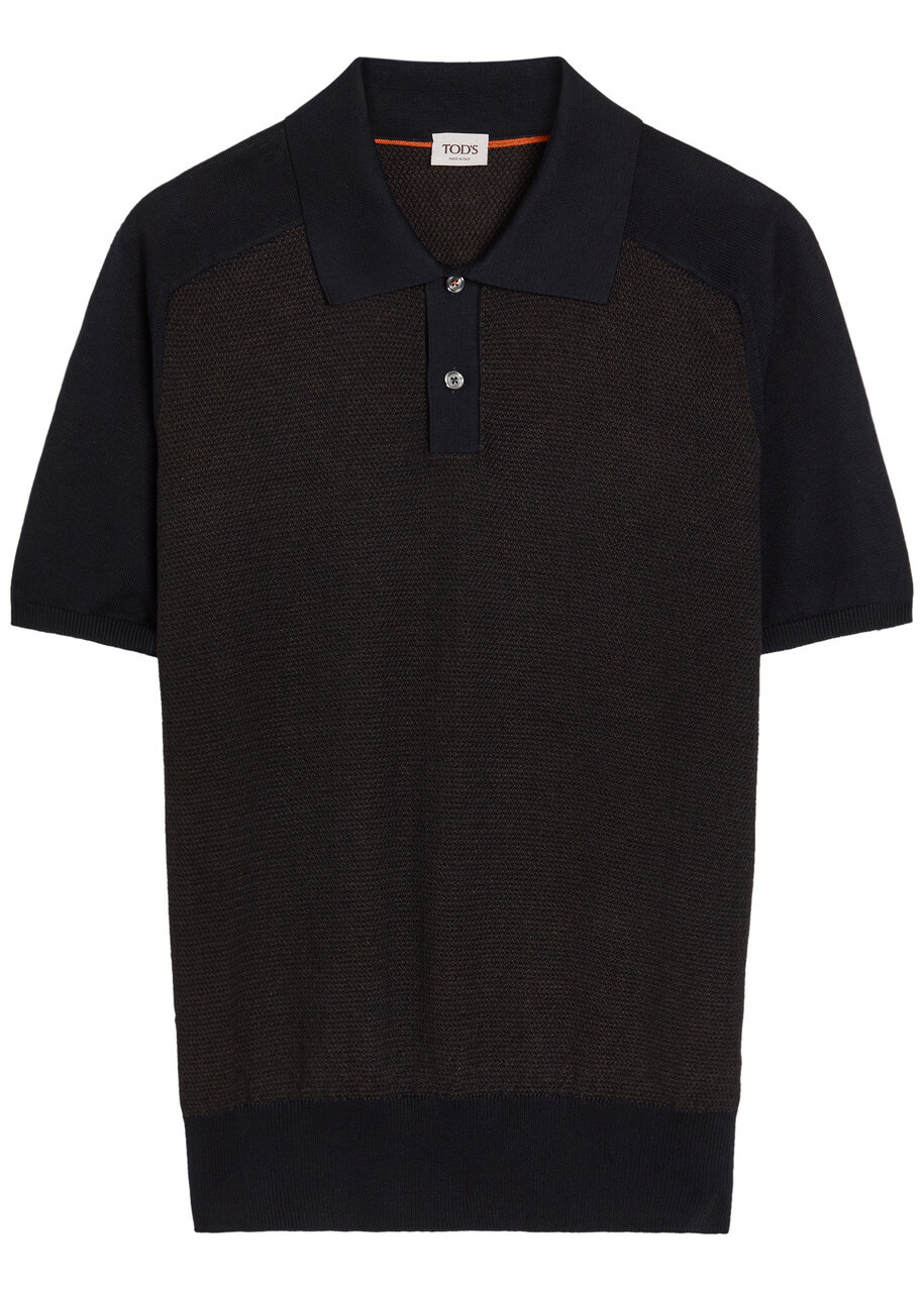 Tods Panelled Ribbed Silk and Cotton-blend Polo Shirt Navy