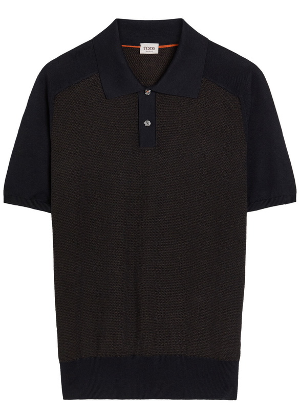 Photo: Tods Panelled Ribbed Silk and Cotton-blend Polo Shirt Navy