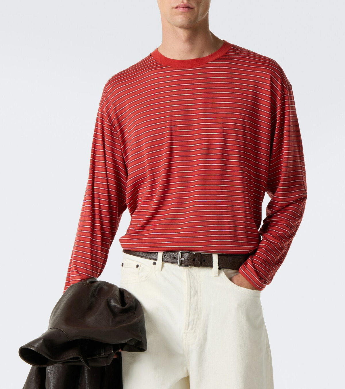 Auralee Striped wool T-shirt