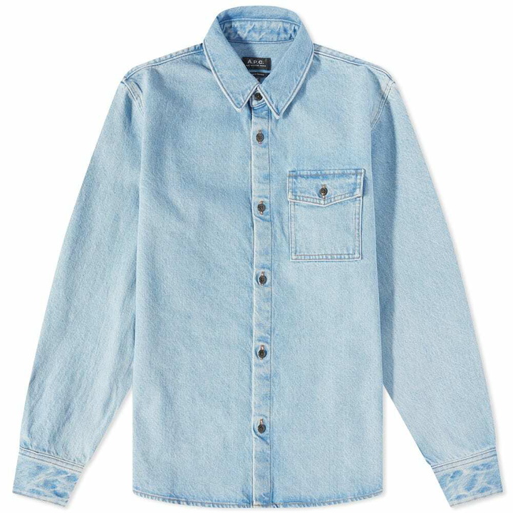 Photo: A.P.C. Men's Valerian Denim Overshirt in Bleached Out