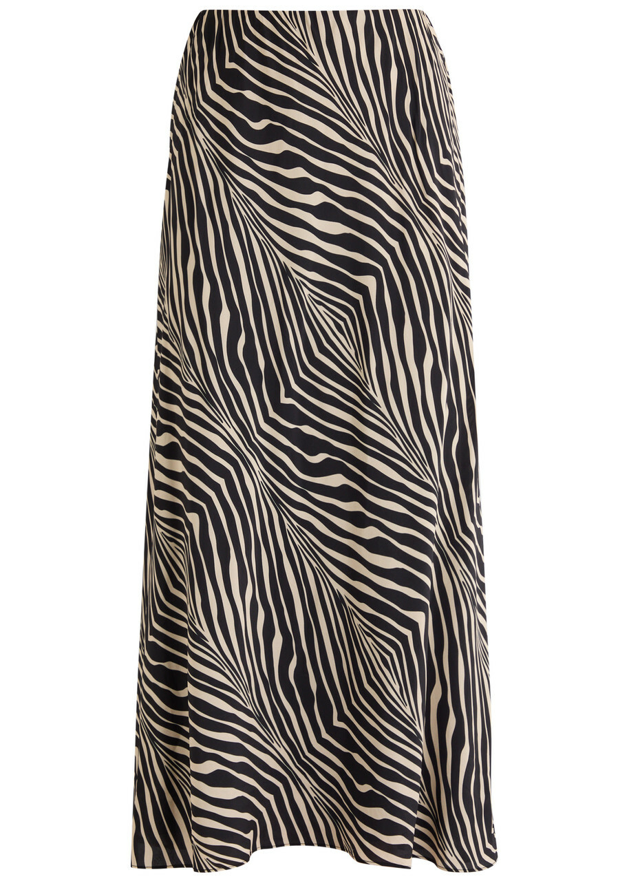 BY Malene Birger Boshan Zebra-print Matte Satin Midi Skirt Black