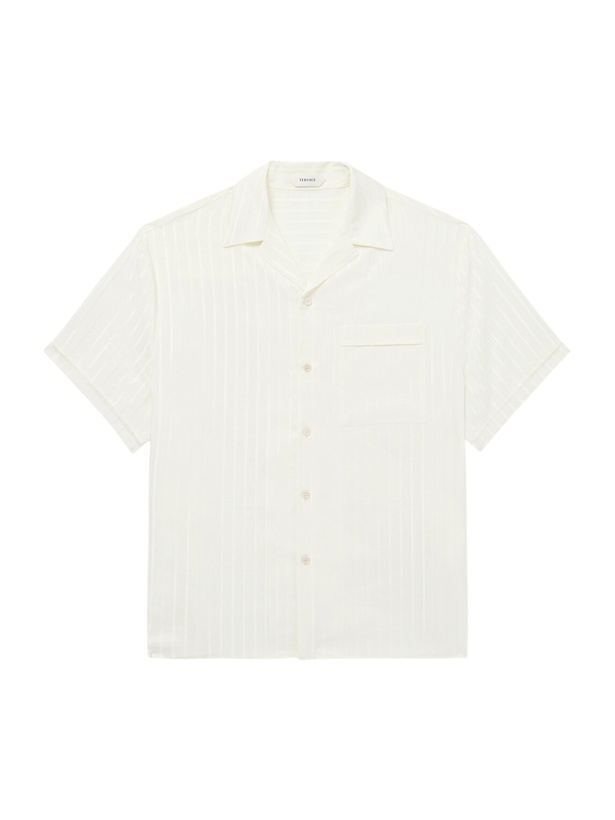 Photo: Versace - Striped Cotton and Silk-Blend Jacquard Shirt - White