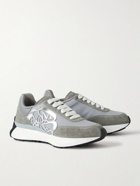 Alexander McQueen - Sprint Runner Exaggerated-Sole Appliquéd Leather and Suede Sneakers - Gray